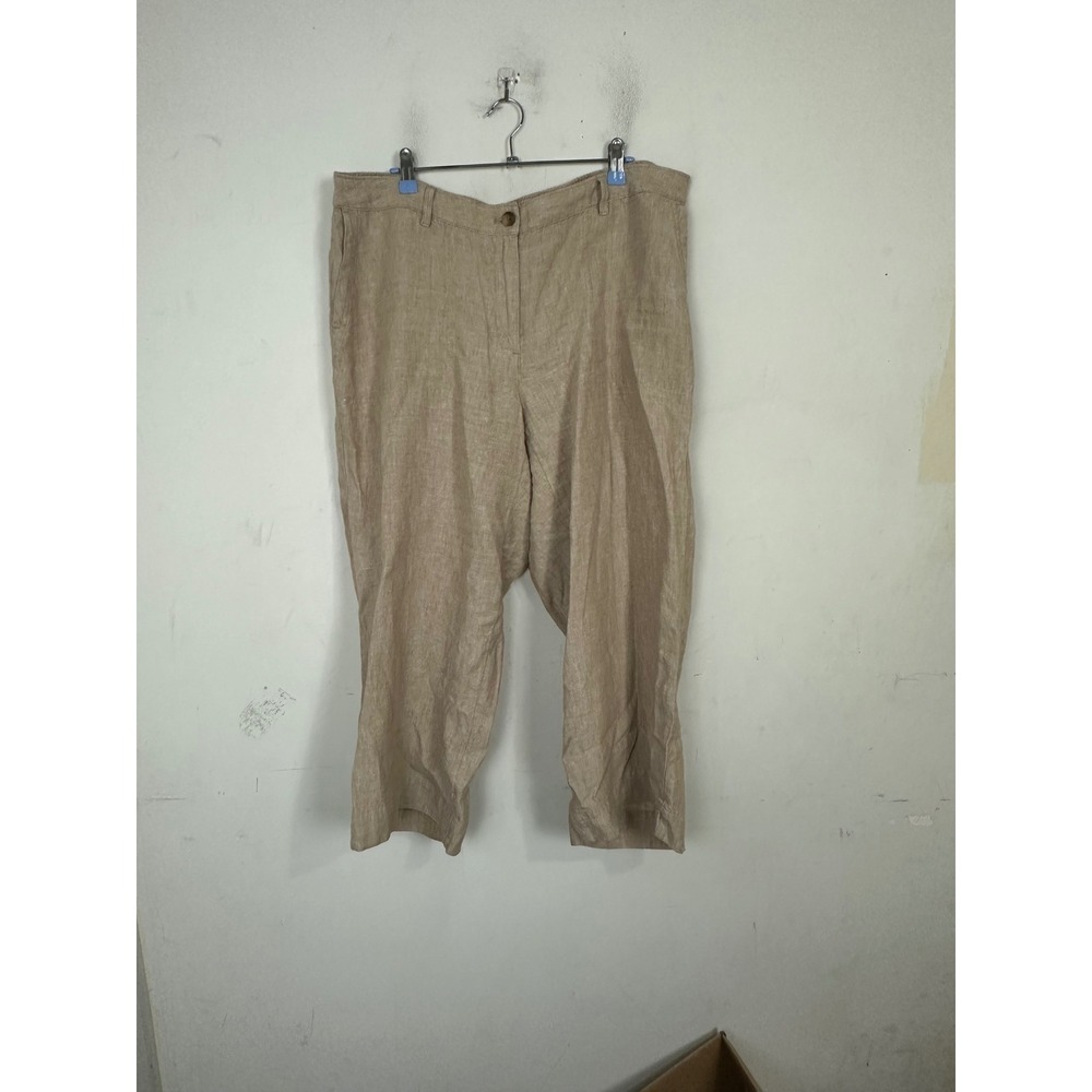 J.Jill Love Linen Tan Oatmeal Cropped Wide Leg Pants Womens XL Elastic Back